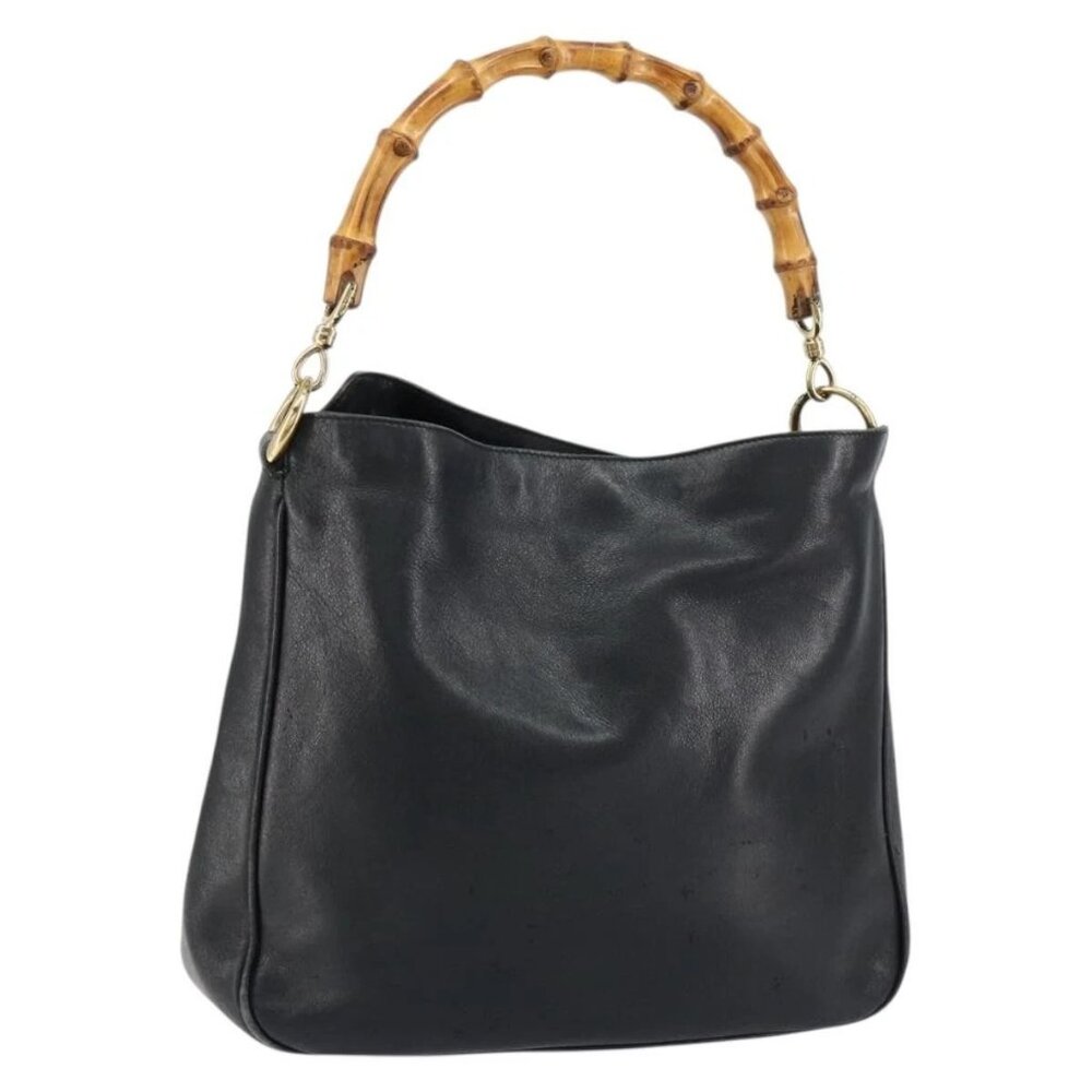 GUCCI Bamboo Hand Bag Leather Black Gold - Picture 2 of 16